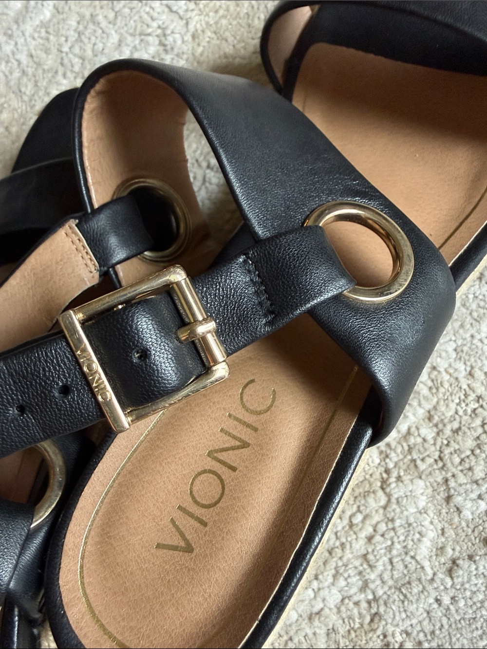 Vionic Black Leather Espadrille Wedge Sandals - Picture 7 of 10